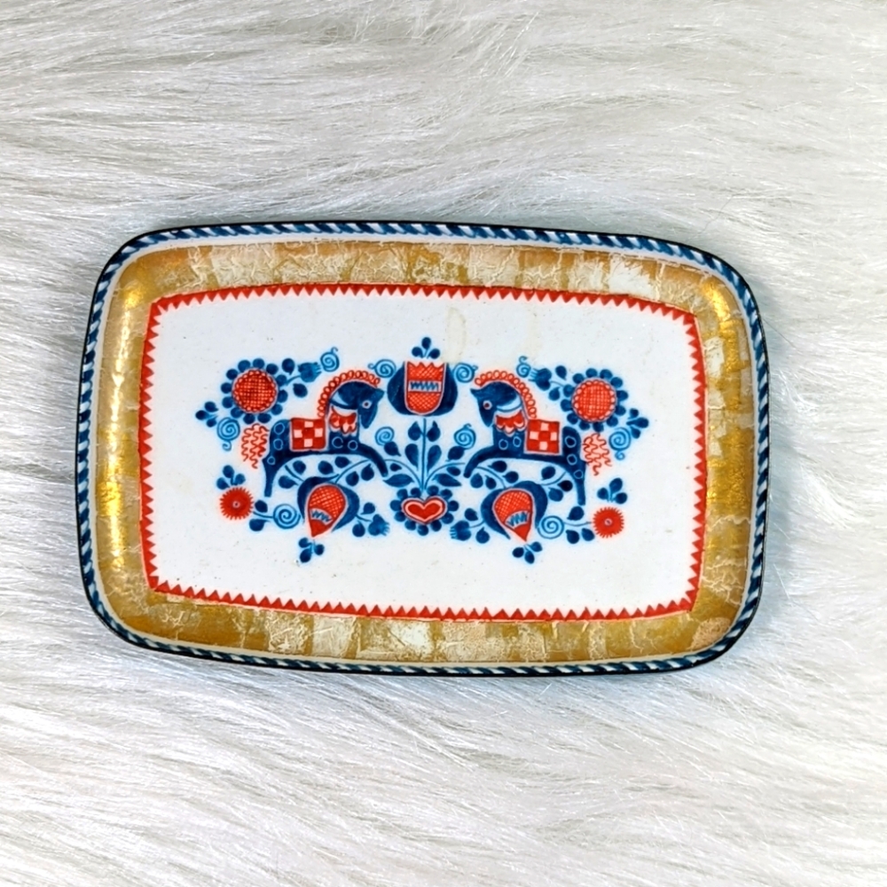 Steinbock Enamel Hand Painted Metal Trinket Pin Tray Austria